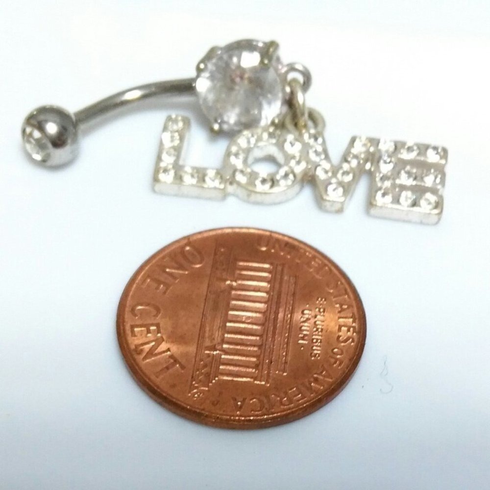 NEW Love Naval Belly Button Piercing Ring Clear Rainbow Sparkle Rhinestone‎